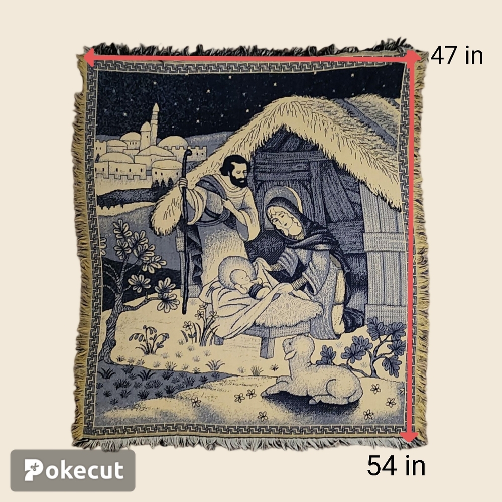 Nativity Scene Woven Tapestry Blanket - Picture 3 of 3